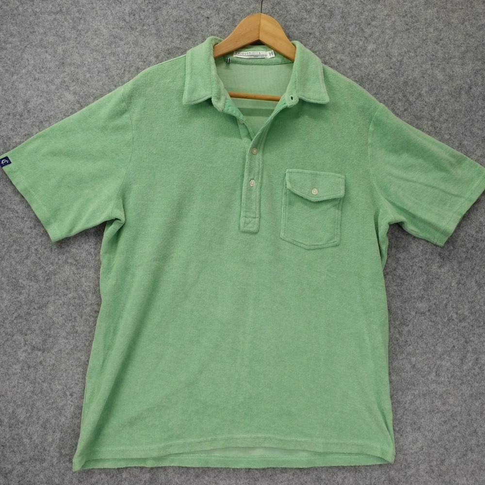 Criquet Mens Terry Polo Shirt Mens L Lime Green Towel Cloth Summer Golf Player